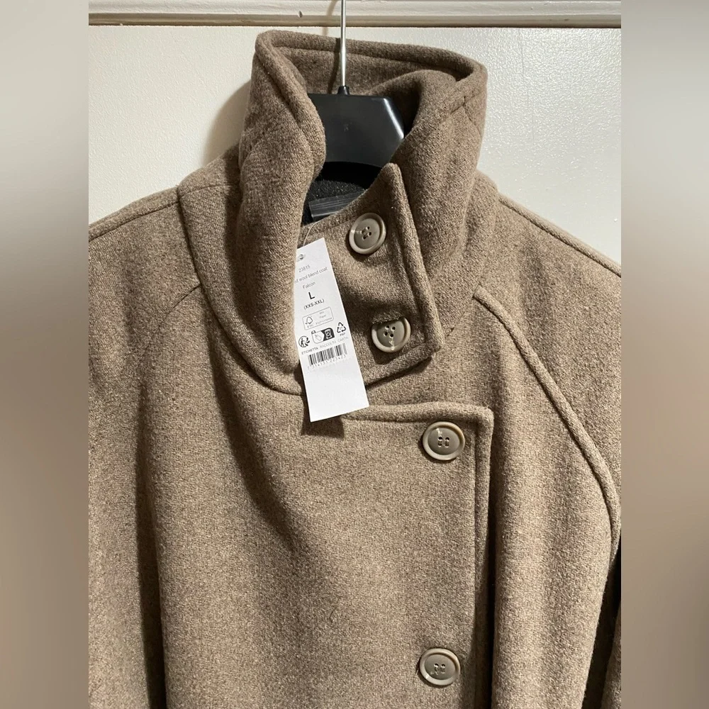 ASOS Brown Funnel Neck Long Wool Coat - Picture 5 of 10